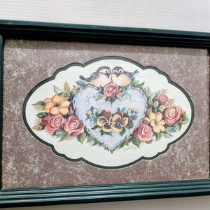 Floral Heart Framed Art with Birds